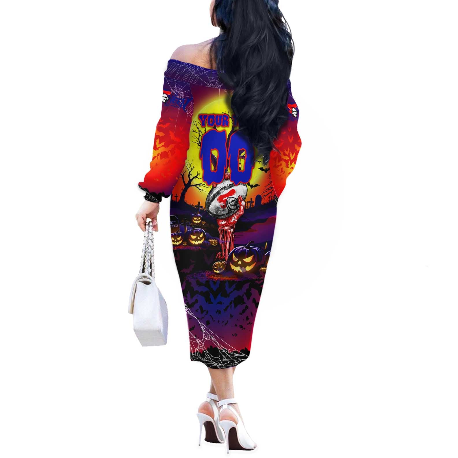 We Are Knights Halloween Off The Shoulder Long Sleeve Dress Pumpkin Scary Spooky Season - Aussie Hoodie
