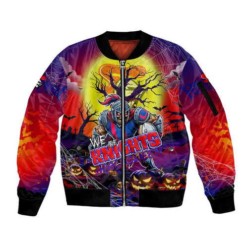 We Are Knights Halloween Sleeve Zip Bomber Jacket Pumpkin Scary Spooky Season - Aussie Hoodie