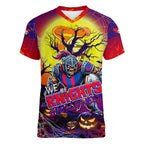 We Are Knights Halloween Women V-Neck T-Shirt Pumpkin Scary Spooky Season - Aussie Hoodie