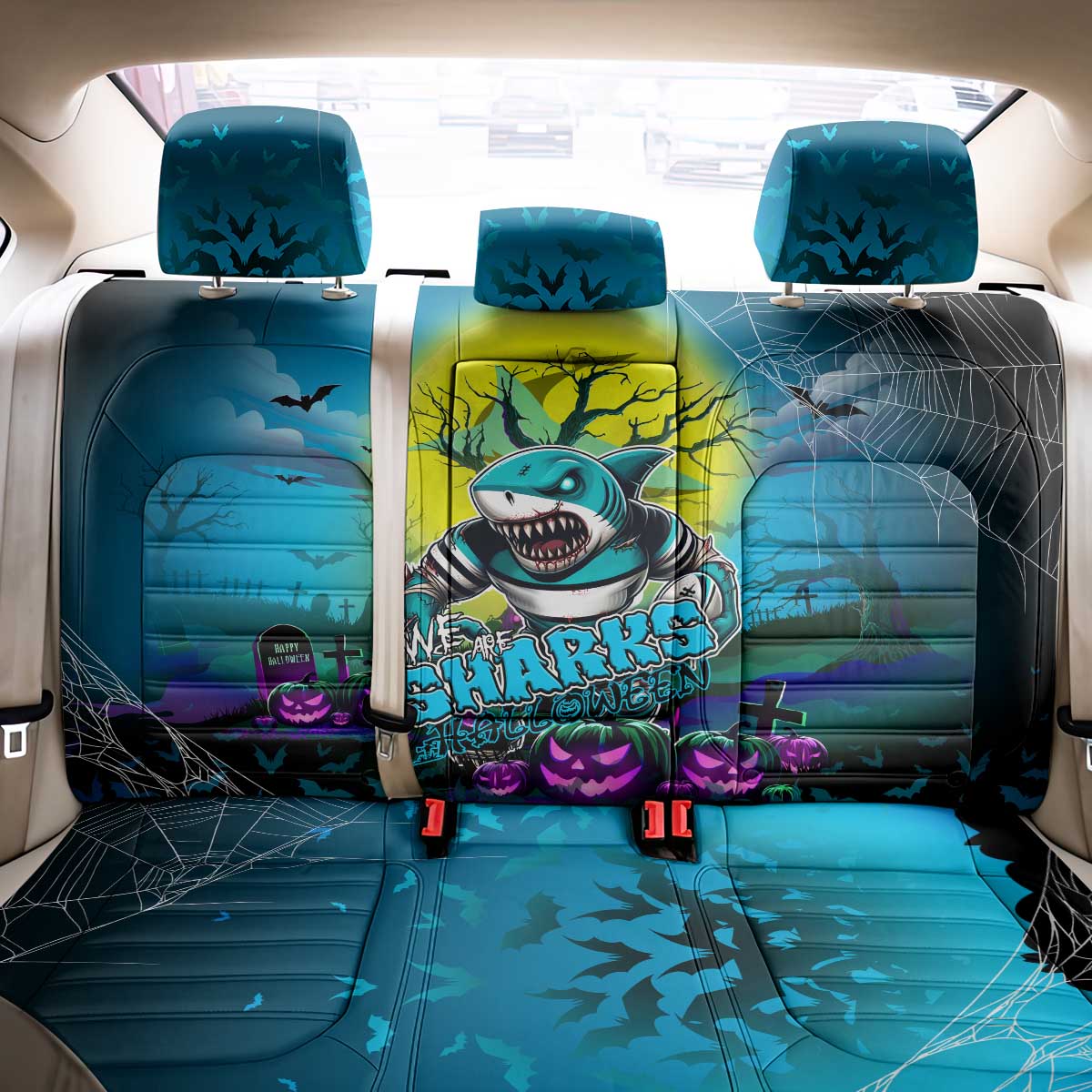 We Are Sharks Halloween Back Car Seat Cover Pumpkin Scary Spooky Season - Aussie Hoodie
