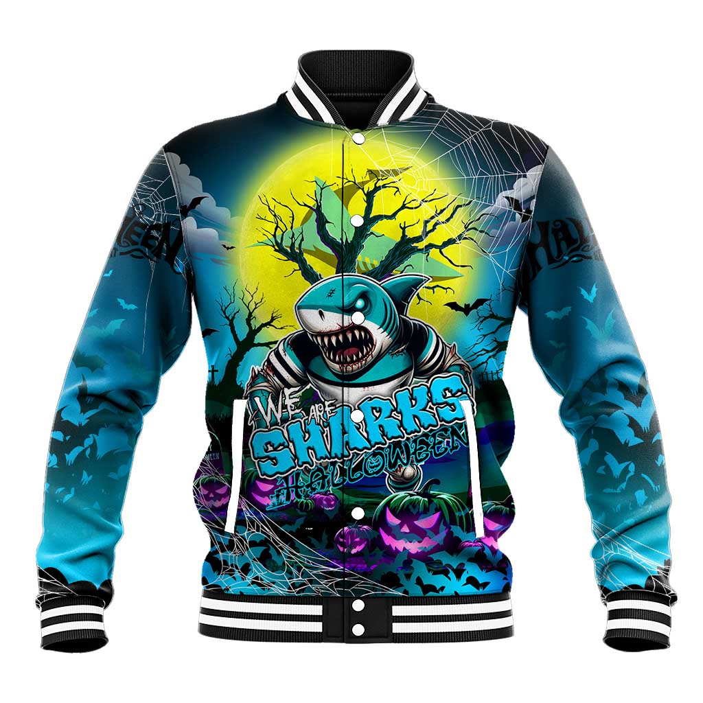 We Are Sharks Halloween Baseball Jacket Pumpkin Scary Spooky Season - Aussie Hoodie