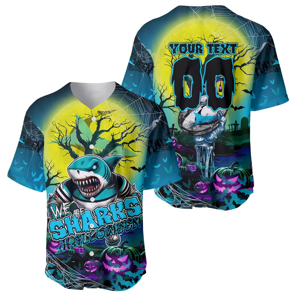 We Are Sharks Halloween Baseball Jersey Pumpkin Scary Spooky Season - Aussie Hoodie