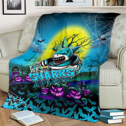 We Are Sharks Halloween Blanket Pumpkin Scary Spooky Season - Aussie Hoodie