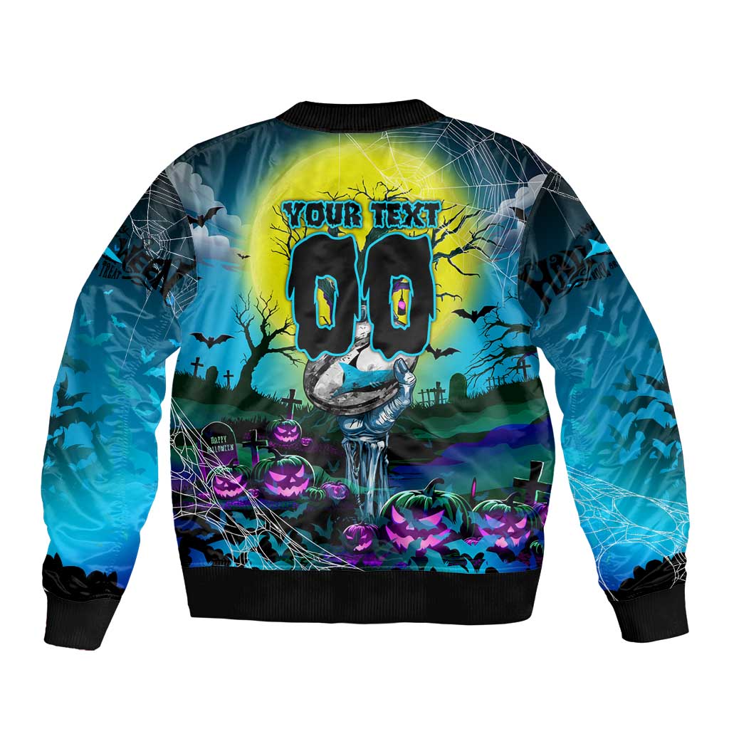 We Are Sharks Halloween Bomber Jacket Pumpkin Scary Spooky Season - Aussie Hoodie