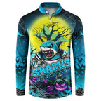 We Are Sharks Halloween Button Sweatshirt Pumpkin Scary Spooky Season - Aussie Hoodie