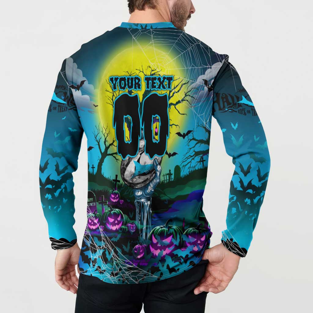 We Are Sharks Halloween Button Sweatshirt Pumpkin Scary Spooky Season - Aussie Hoodie