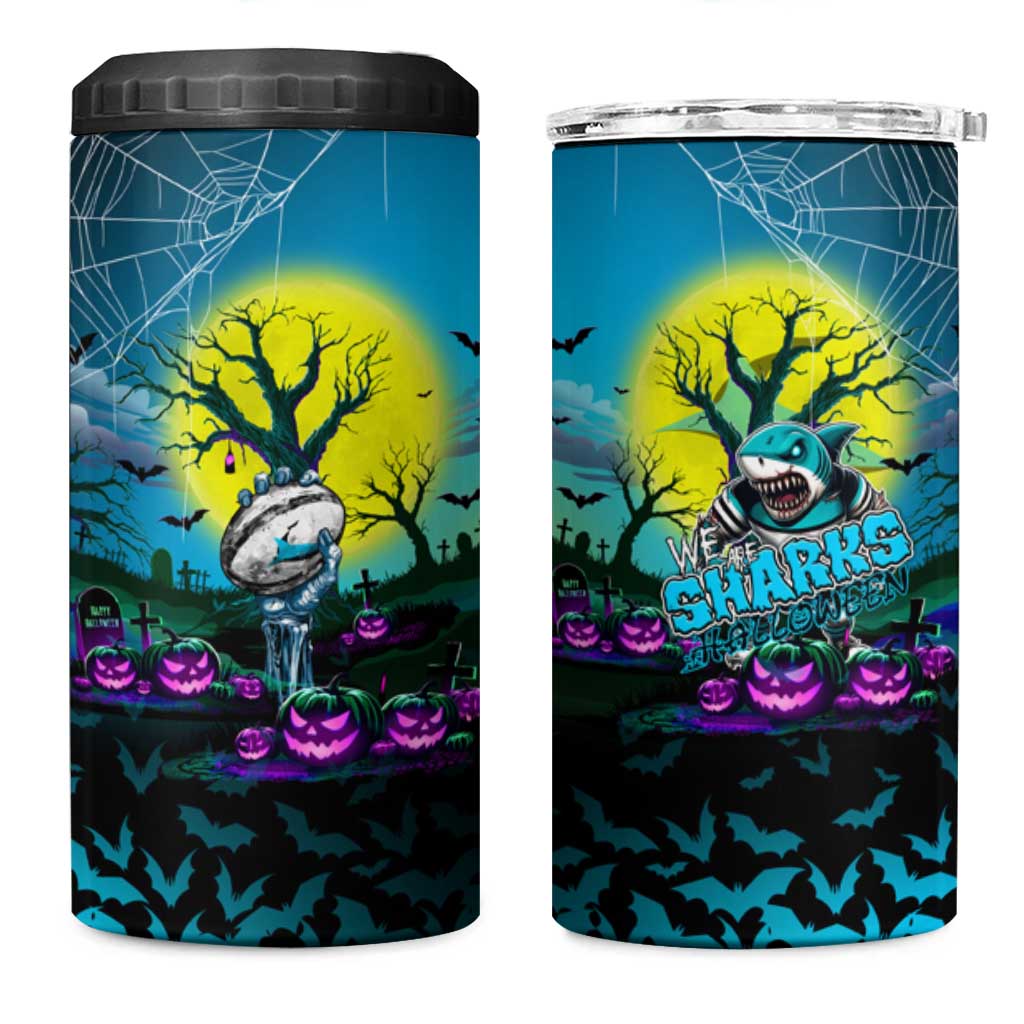 We Are Sharks Halloween 4 in 1 Can Cooler Tumbler Pumpkin Scary Spooky Season - Aussie Hoodie