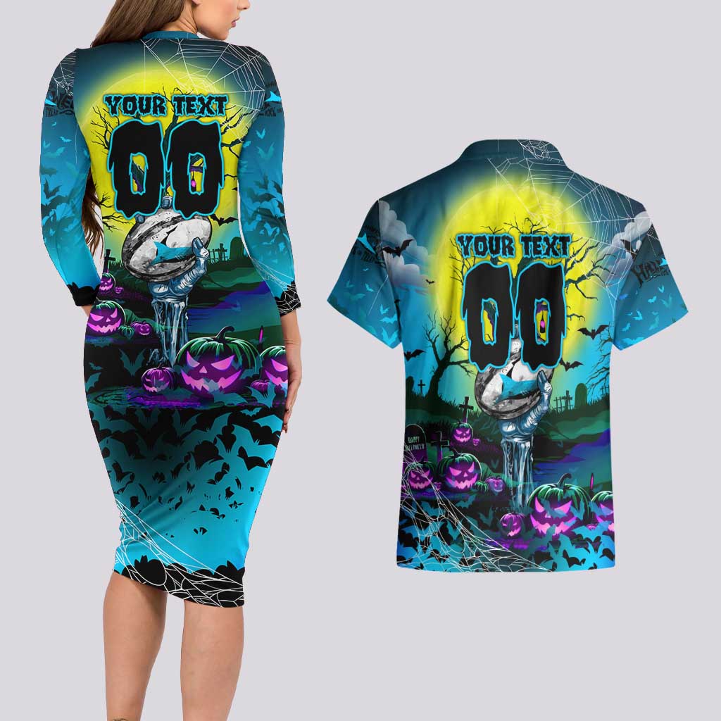 We Are Sharks Halloween Couples Matching Long Sleeve Bodycon Dress and Hawaiian Shirt Pumpkin Scary Spooky Season - Aussie Hoodie
