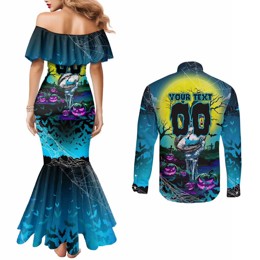 We Are Sharks Halloween Couples Matching Mermaid Dress and Long Sleeve Button Shirt Pumpkin Scary Spooky Season - Aussie Hoodie