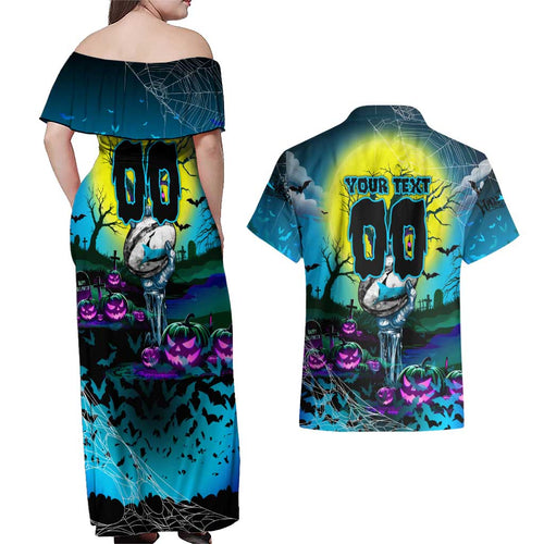 We Are Sharks Halloween Couples Matching Off Shoulder Maxi Dress and Hawaiian Shirt Pumpkin Scary Spooky Season - Aussie Hoodie