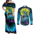 We Are Sharks Halloween Couples Matching Off Shoulder Maxi Dress and Long Sleeve Button Shirt Pumpkin Scary Spooky Season - Aussie Hoodie