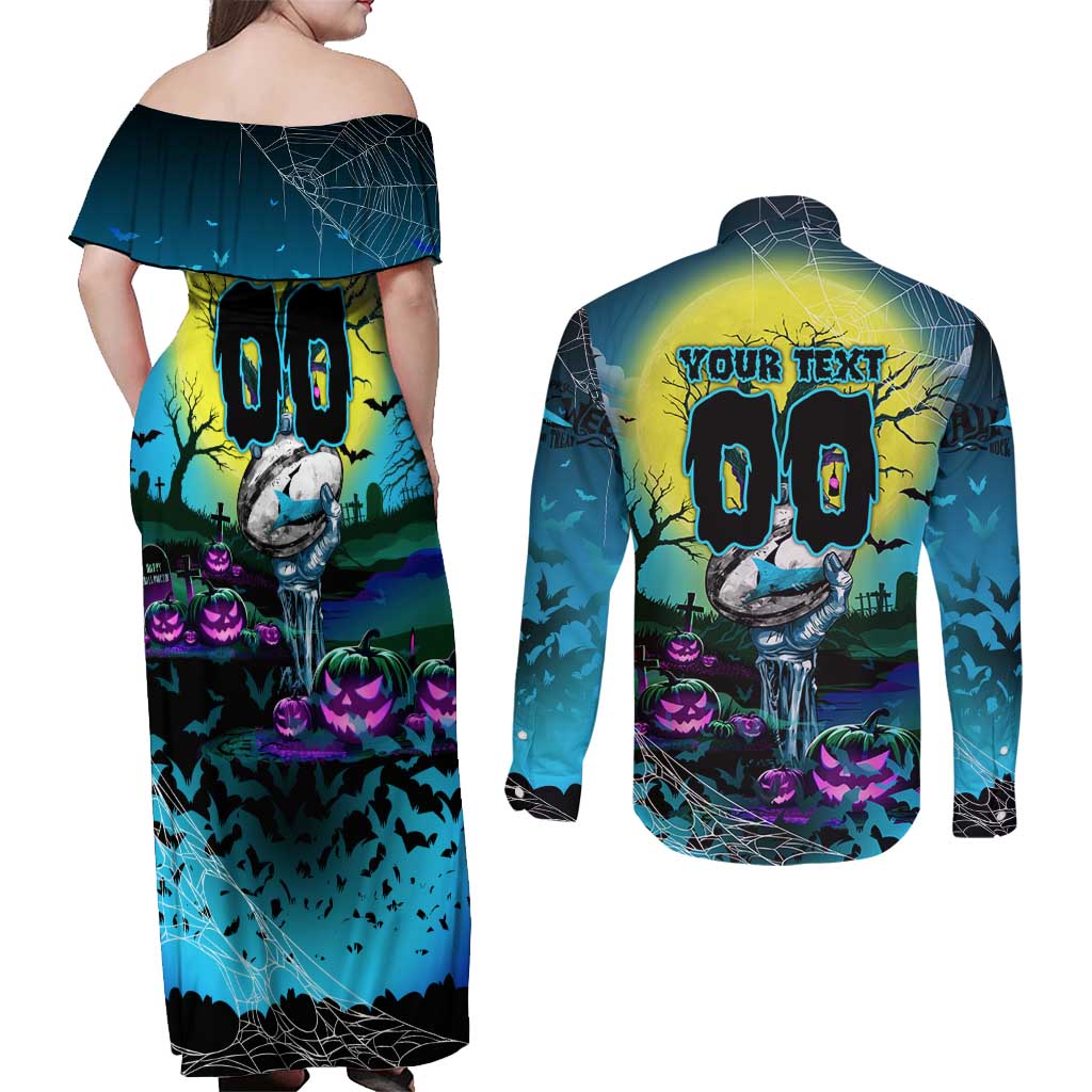 We Are Sharks Halloween Couples Matching Off Shoulder Maxi Dress and Long Sleeve Button Shirt Pumpkin Scary Spooky Season - Aussie Hoodie