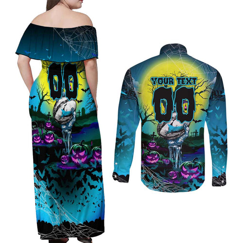 We Are Sharks Halloween Couples Matching Off Shoulder Maxi Dress and Long Sleeve Button Shirt Pumpkin Scary Spooky Season - Aussie Hoodie