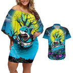 We Are Sharks Halloween Couples Matching Off Shoulder Short Dress and Hawaiian Shirt Pumpkin Scary Spooky Season - Aussie Hoodie