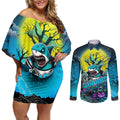 We Are Sharks Halloween Couples Matching Off Shoulder Short Dress and Long Sleeve Button Shirt Pumpkin Scary Spooky Season - Aussie Hoodie