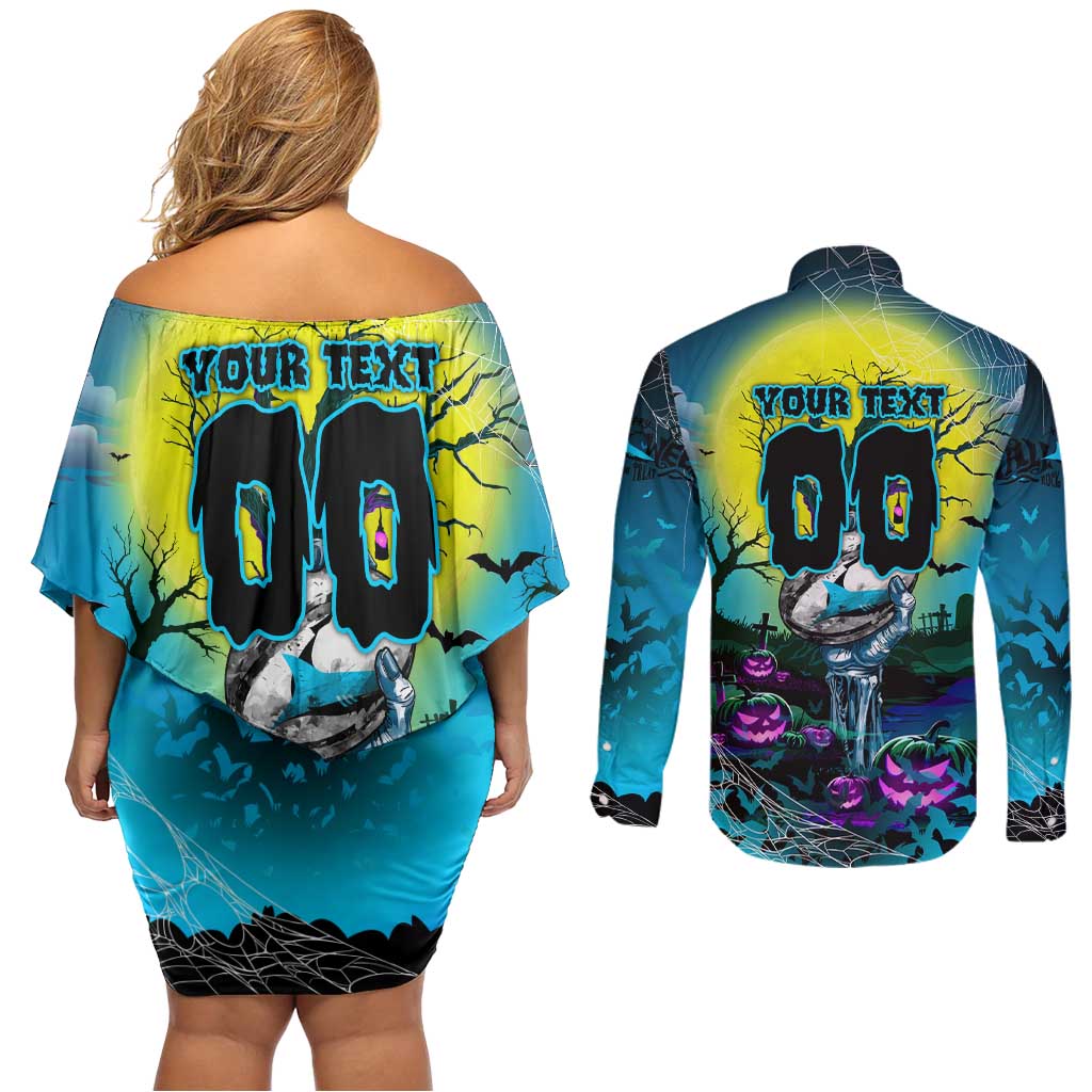 We Are Sharks Halloween Couples Matching Off Shoulder Short Dress and Long Sleeve Button Shirt Pumpkin Scary Spooky Season - Aussie Hoodie