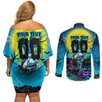 We Are Sharks Halloween Couples Matching Off Shoulder Short Dress and Long Sleeve Button Shirt Pumpkin Scary Spooky Season - Aussie Hoodie