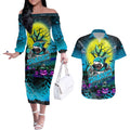 We Are Sharks Halloween Couples Matching Off The Shoulder Long Sleeve Dress and Hawaiian Shirt Pumpkin Scary Spooky Season - Aussie Hoodie