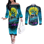 We Are Sharks Halloween Couples Matching Off The Shoulder Long Sleeve Dress and Long Sleeve Button Shirt Pumpkin Scary Spooky Season - Aussie Hoodie