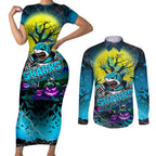 We Are Sharks Halloween Couples Matching Short Sleeve Bodycon Dress and Long Sleeve Button Shirt Pumpkin Scary Spooky Season - Aussie Hoodie