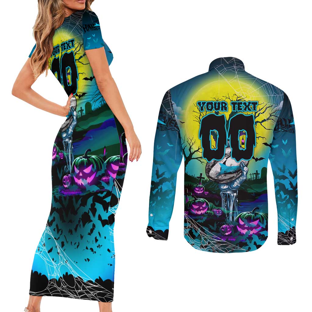 We Are Sharks Halloween Couples Matching Short Sleeve Bodycon Dress and Long Sleeve Button Shirt Pumpkin Scary Spooky Season - Aussie Hoodie