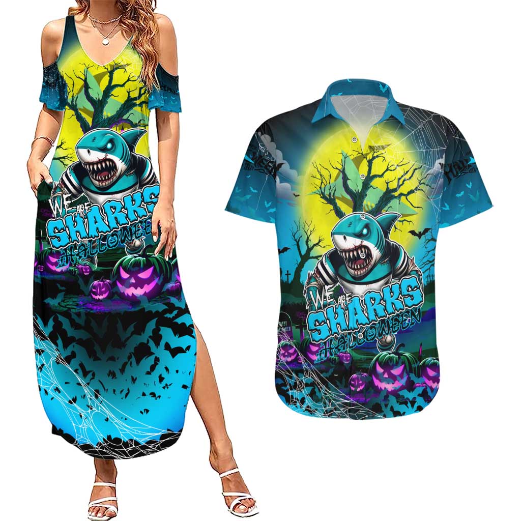We Are Sharks Halloween Couples Matching Summer Maxi Dress and Hawaiian Shirt Pumpkin Scary Spooky Season - Aussie Hoodie