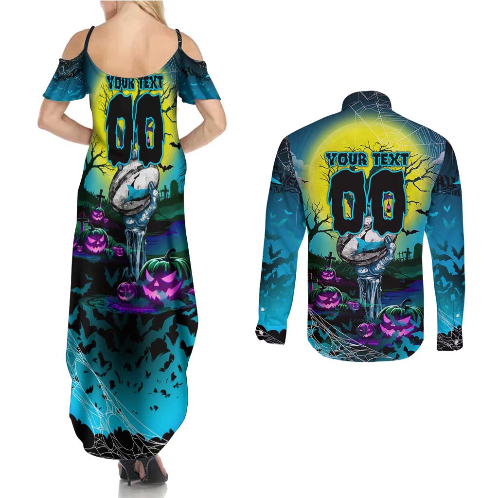 We Are Sharks Halloween Couples Matching Summer Maxi Dress and Long Sleeve Button Shirt Pumpkin Scary Spooky Season - Aussie Hoodie