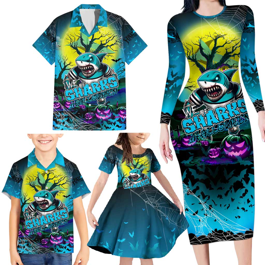 We Are Sharks Halloween Family Matching Long Sleeve Bodycon Dress and Hawaiian Shirt Pumpkin Scary Spooky Season - Aussie Hoodie