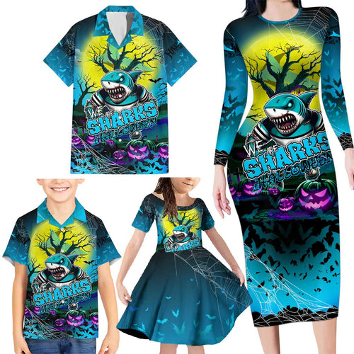 We Are Sharks Halloween Family Matching Long Sleeve Bodycon Dress and Hawaiian Shirt Pumpkin Scary Spooky Season - Aussie Hoodie