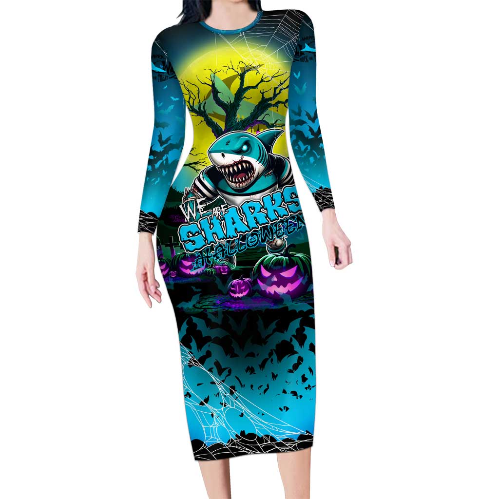 We Are Sharks Halloween Family Matching Long Sleeve Bodycon Dress and Hawaiian Shirt Pumpkin Scary Spooky Season - Aussie Hoodie