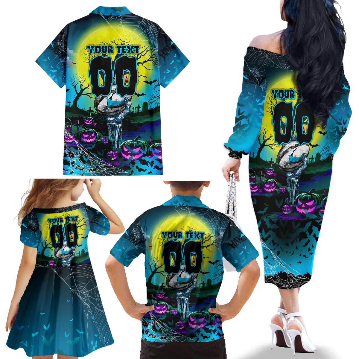 We Are Sharks Halloween Family Matching Off The Shoulder Long Sleeve Dress and Hawaiian Shirt Pumpkin Scary Spooky Season - Aussie Hoodie