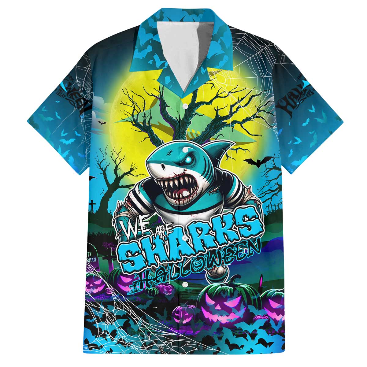 We Are Sharks Halloween Family Matching Off The Shoulder Long Sleeve Dress and Hawaiian Shirt Pumpkin Scary Spooky Season - Aussie Hoodie