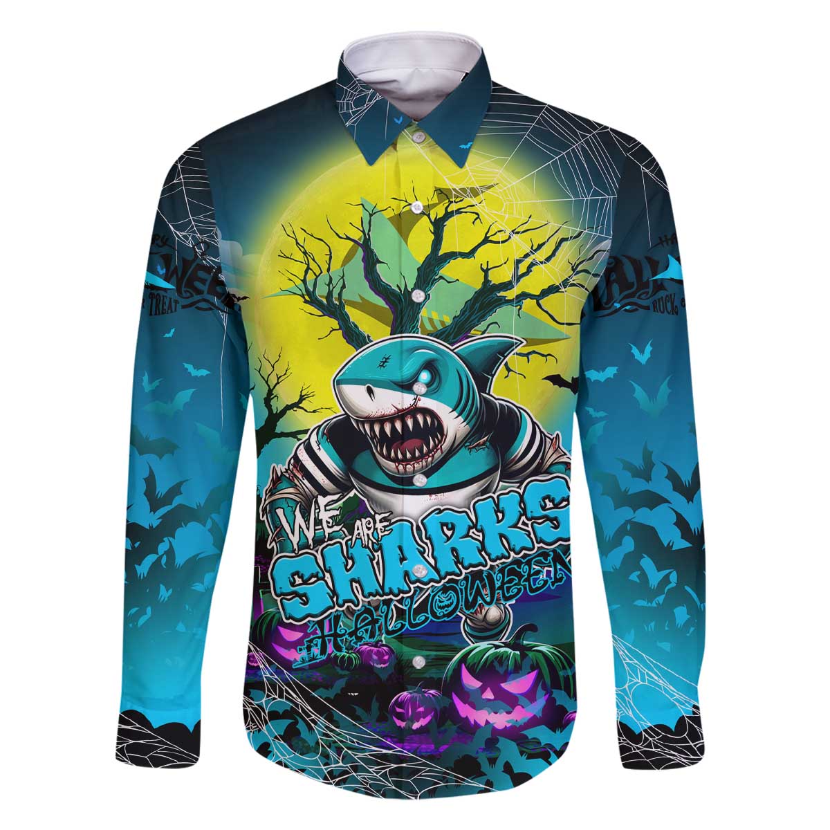 We Are Sharks Halloween Family Matching Off The Shoulder Long Sleeve Dress and Hawaiian Shirt Pumpkin Scary Spooky Season - Aussie Hoodie