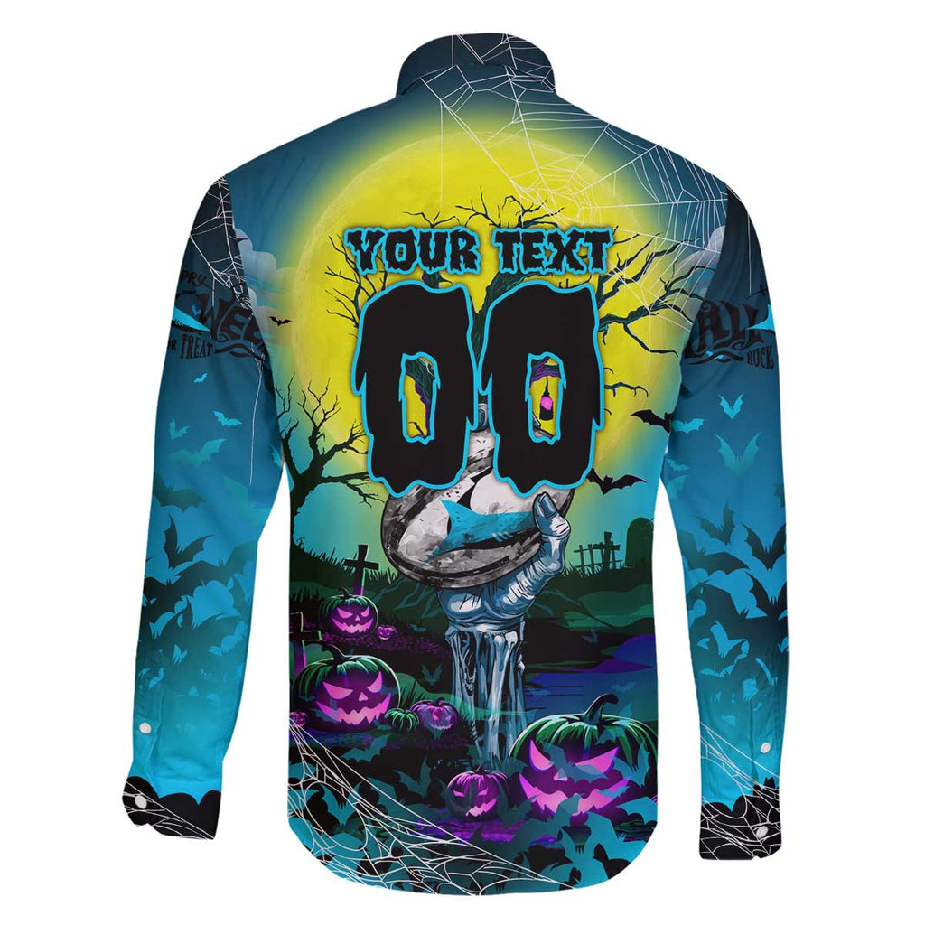 We Are Sharks Halloween Family Matching Off The Shoulder Long Sleeve Dress and Hawaiian Shirt Pumpkin Scary Spooky Season - Aussie Hoodie