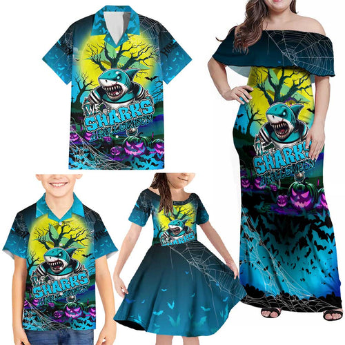 We Are Sharks Halloween Family Matching Off Shoulder Maxi Dress and Hawaiian Shirt Pumpkin Scary Spooky Season - Aussie Hoodie
