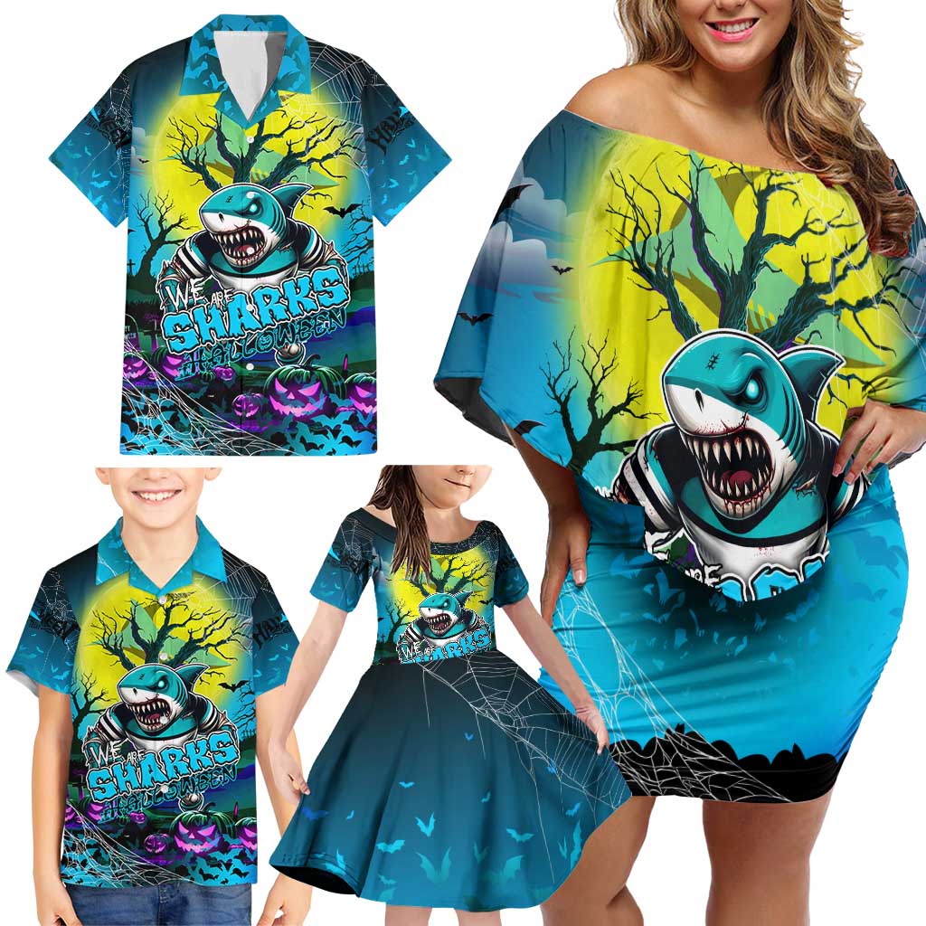 We Are Sharks Halloween Family Matching Off Shoulder Short Dress and Hawaiian Shirt Pumpkin Scary Spooky Season - Aussie Hoodie