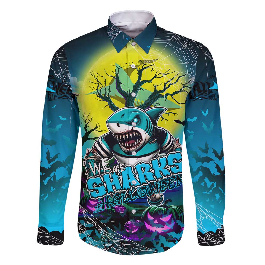 We Are Sharks Halloween Family Matching Short Sleeve Bodycon Dress and Hawaiian Shirt Pumpkin Scary Spooky Season - Aussie Hoodie