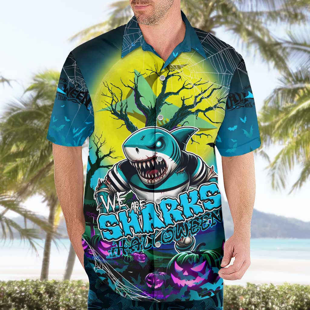 We Are Sharks Halloween Hawaiian Shirt Pumpkin Scary Spooky Season - Aussie Hoodie