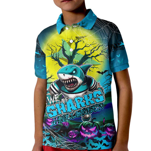 We Are Sharks Halloween Kid Polo Shirt Pumpkin Scary Spooky Season - Aussie Hoodie