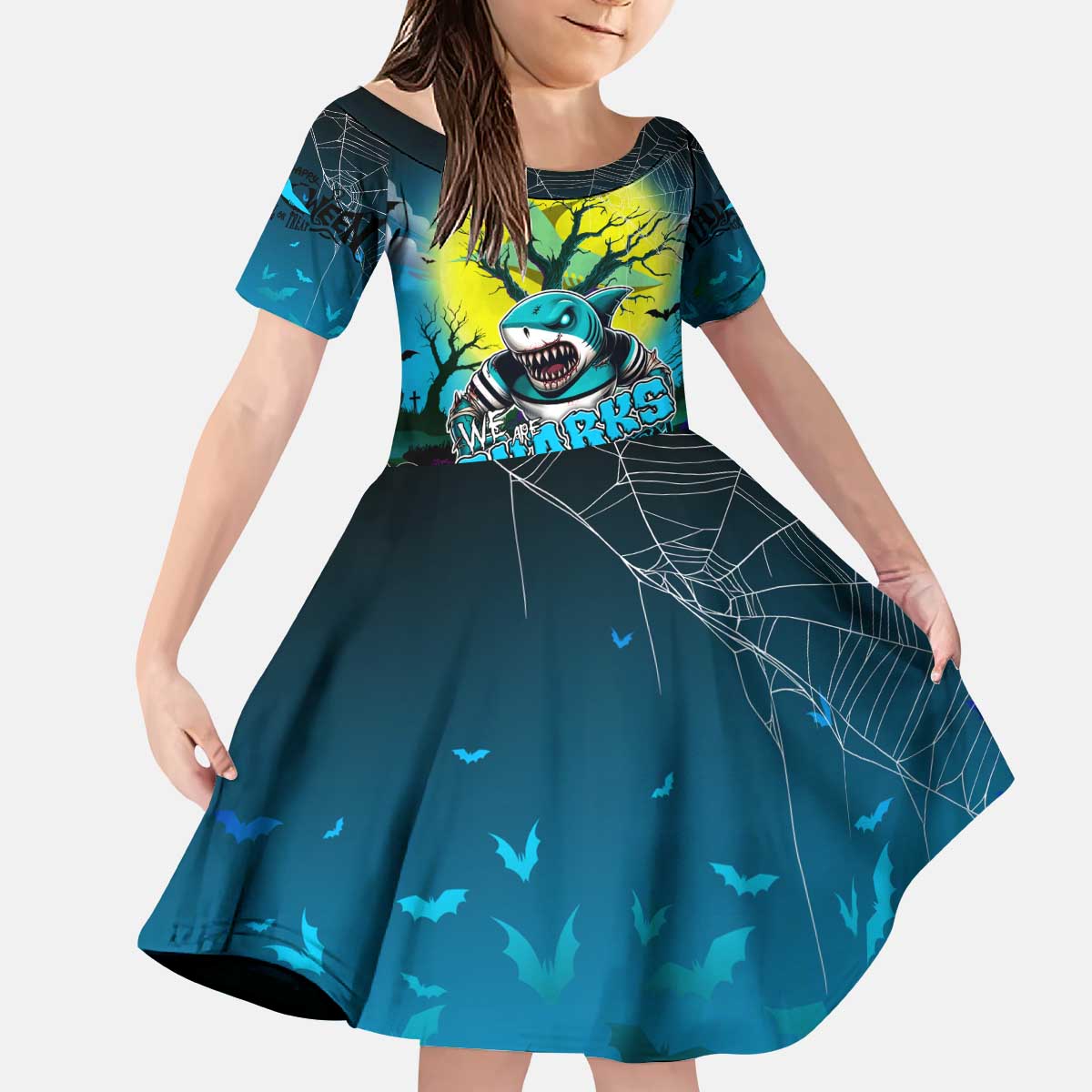 We Are Sharks Halloween Kid Short Sleeve Dress Pumpkin Scary Spooky Season - Aussie Hoodie