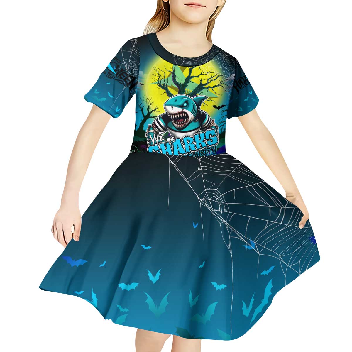 We Are Sharks Halloween Kid Short Sleeve Dress Pumpkin Scary Spooky Season - Aussie Hoodie