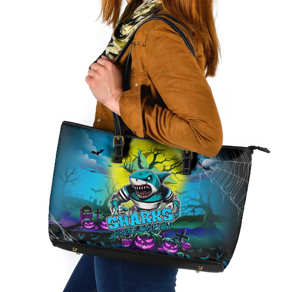 We Are Sharks Halloween Leather Tote Bag Pumpkin Scary Spooky Season - Aussie Hoodie