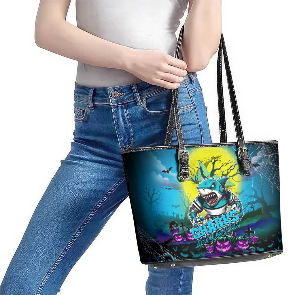 We Are Sharks Halloween Leather Tote Bag Pumpkin Scary Spooky Season - Aussie Hoodie