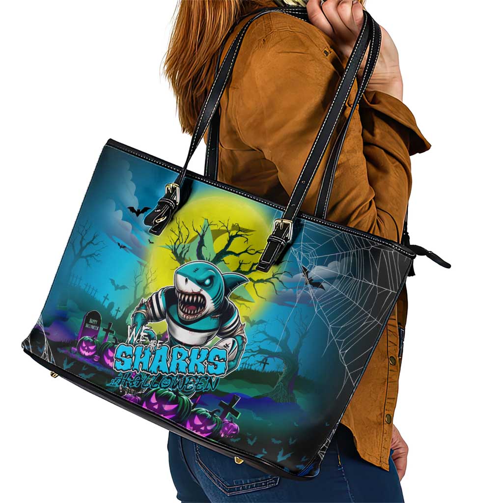 We Are Sharks Halloween Leather Tote Bag Pumpkin Scary Spooky Season - Aussie Hoodie