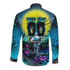 We Are Sharks Halloween Long Sleeve Button Shirt Pumpkin Scary Spooky Season - Aussie Hoodie