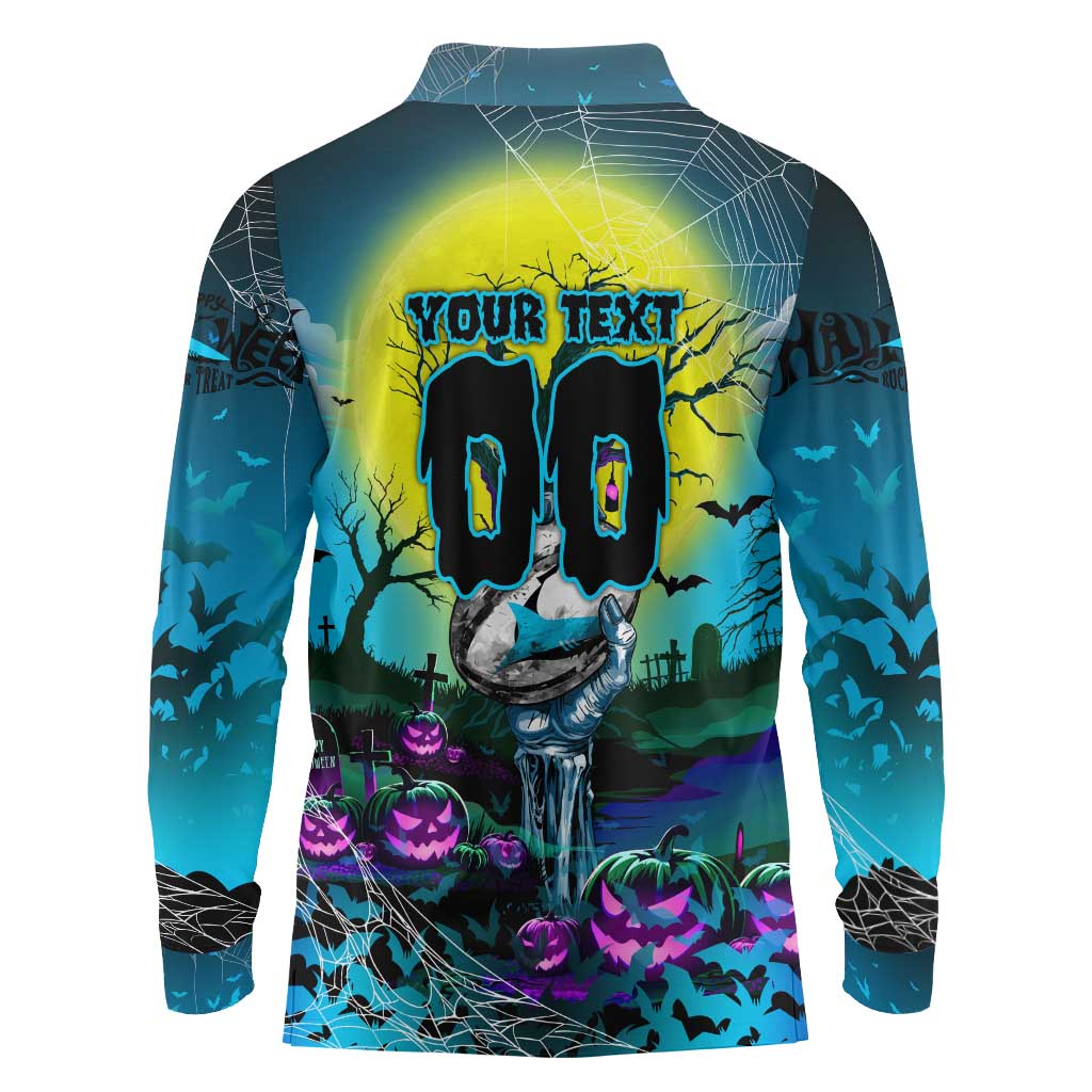 We Are Sharks Halloween Long Sleeve Polo Shirt Pumpkin Scary Spooky Season - Aussie Hoodie