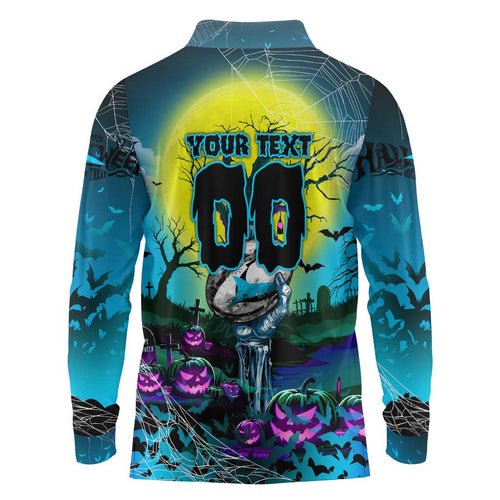 We Are Sharks Halloween Long Sleeve Polo Shirt Pumpkin Scary Spooky Season - Aussie Hoodie