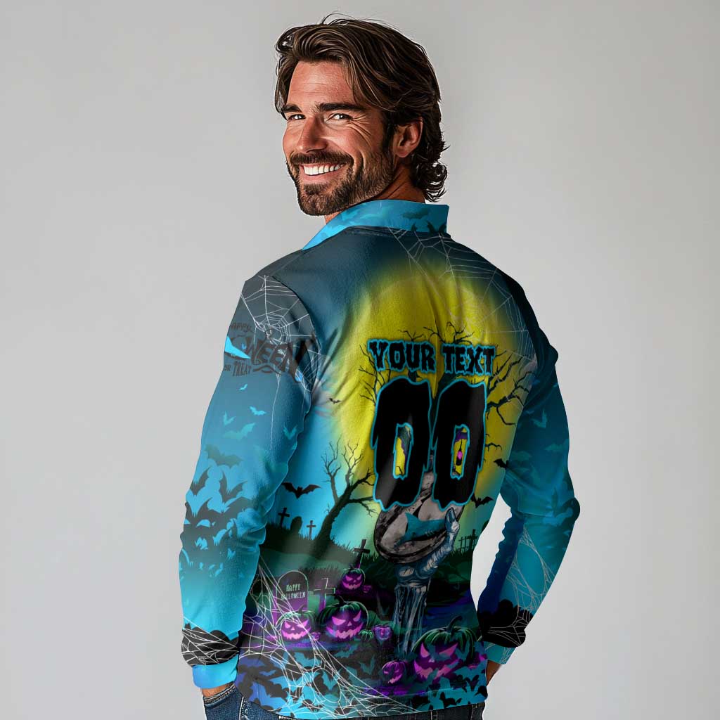 We Are Sharks Halloween Long Sleeve Polo Shirt Pumpkin Scary Spooky Season - Aussie Hoodie