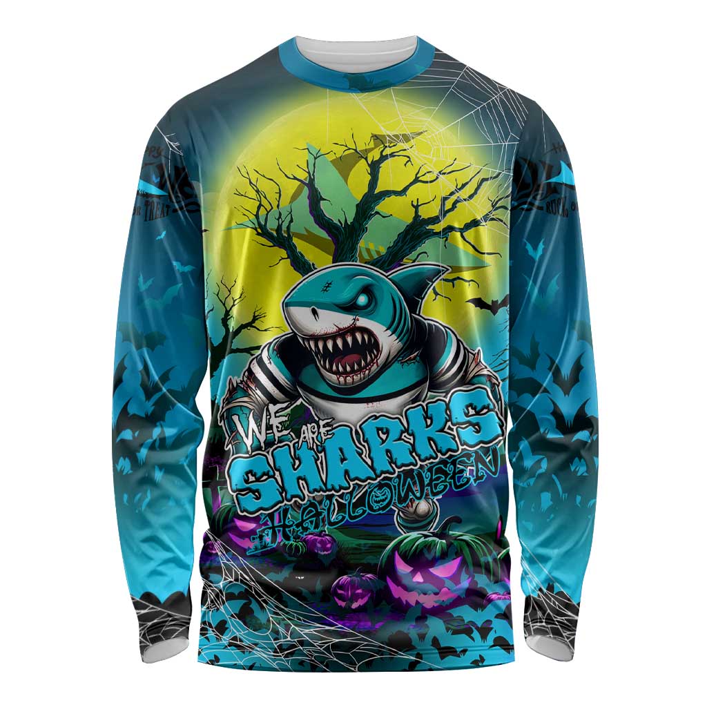 We Are Sharks Halloween Long Sleeve Shirt Pumpkin Scary Spooky Season - Aussie Hoodie