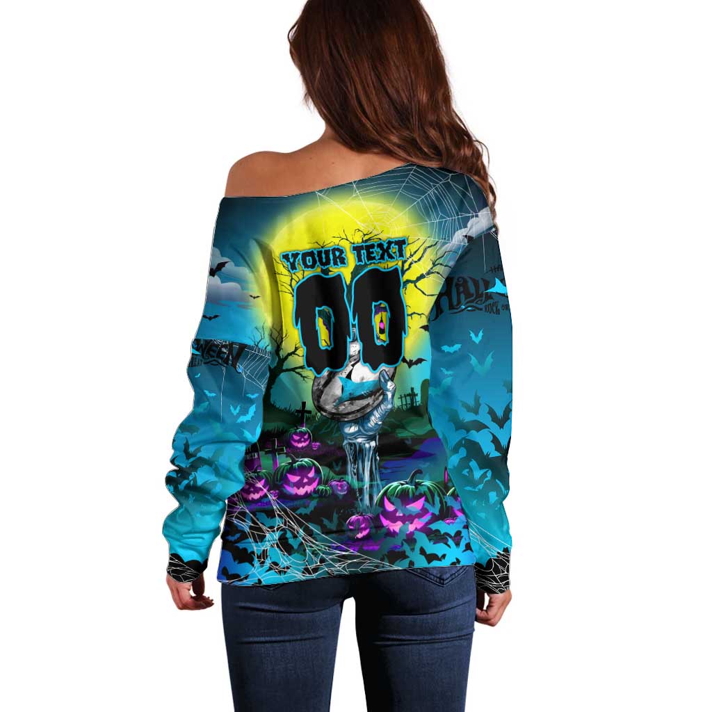 We Are Sharks Halloween Off Shoulder Sweater Pumpkin Scary Spooky Season - Aussie Hoodie